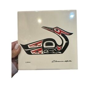 CLARENCE WELLS 6" SQUARE RAVEN TILE /‎ TRIVET VERY GOOD CONDITION LOON